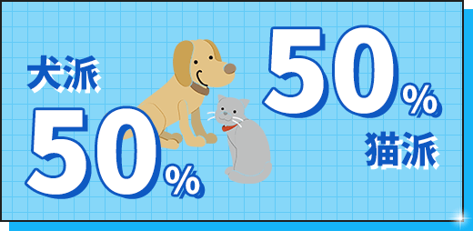 犬派50％ 猫派50％